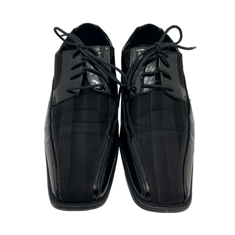 Derby Mens 8.5 Dress Shoes Black Striped Satin Upper Square Toe Viotti